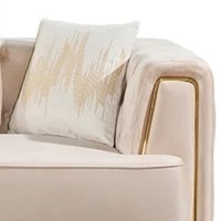 Luxi 102 Inch 4 Seater Sofa, Cream Velvet Upholstery, Chesterfield Design