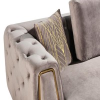 Luxi 102 Inch 4 Seater Sofa, Gray Velvet Upholstery, Chesterfield Design