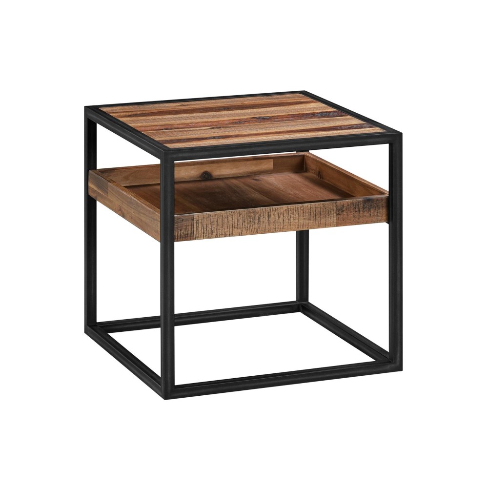 Livia 18 Inch Modern Square End Table With Raised Edged Shelf, Brown, Black