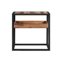 Livia 18 Inch Modern Square End Table With Raised Edged Shelf, Brown, Black