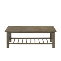 Viki 47 Inch Gray Coffee Table, Crossed Accents, Slatted Open Bottom Shelf