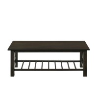 Viki 47 Inch Brown Coffee Table, Crossed Accents, Slatted Open Bottom Shelf