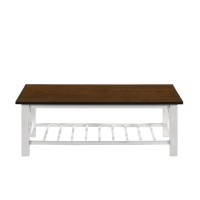 Viki 47 Inch Coffee Table, Crossbar, Slatted Open Shelf, White And Brown