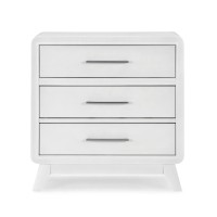 Peri 29 Inch Nightstand, 3 Drawers, Classic Crisp White, Solid Wood Frame