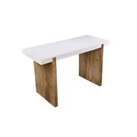 Kerry 48 Inch Rectangular Mango Wood Console Table, Sled Base, Glossy White, Natural Brown