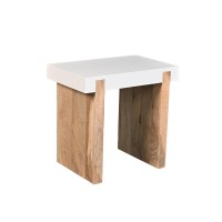 Kerry 20 Inch Rectangular End Side Table, Mango Wood, Sled Base, Glossy White, Natural Brown