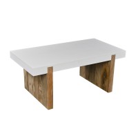 Kerry 38 Inch Mango Wood Coffee Table, Rectangular, Sled Base, Glossy White, Natural Brown