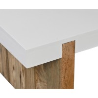 Kerry 38 Inch Mango Wood Coffee Table, Rectangular, Sled Base, Glossy White, Natural Brown