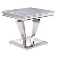 Satinka End Table In Light Gray Printed Faux Marble & Mirrored Silver Finish