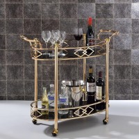 Acme Ottesen Oval Glass Top Serving Cart With 2 Shelves In Gold
