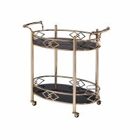 Acme Ottesen Oval Glass Top Serving Cart With 2 Shelves In Gold