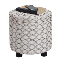 Designs4Comfort Round Accent Storage Ottoman With Reversible Tray Lid