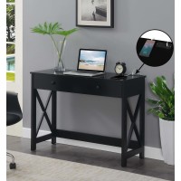 Convenience Concepts Oxford Desk With Charging Station, 42, Black