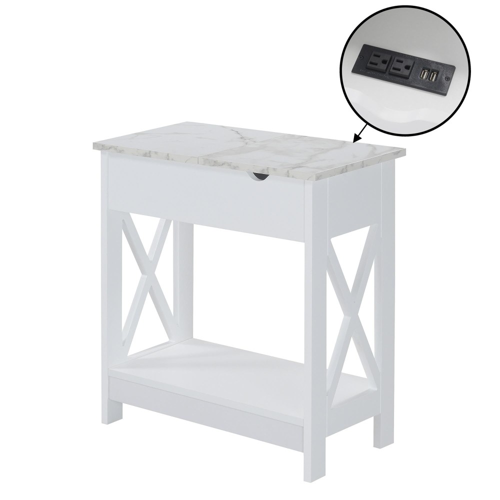 Oxford Flip Top End Table With Charging Station And Shelf