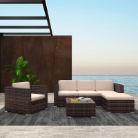 Cloud Mountain Outdoor Sectional 4-Piece Patio Furniture All Weather Wicker Furniture Sofa Couch Set With A Glass Coffee Table For Lawn, Backyard, Porch Or Deck