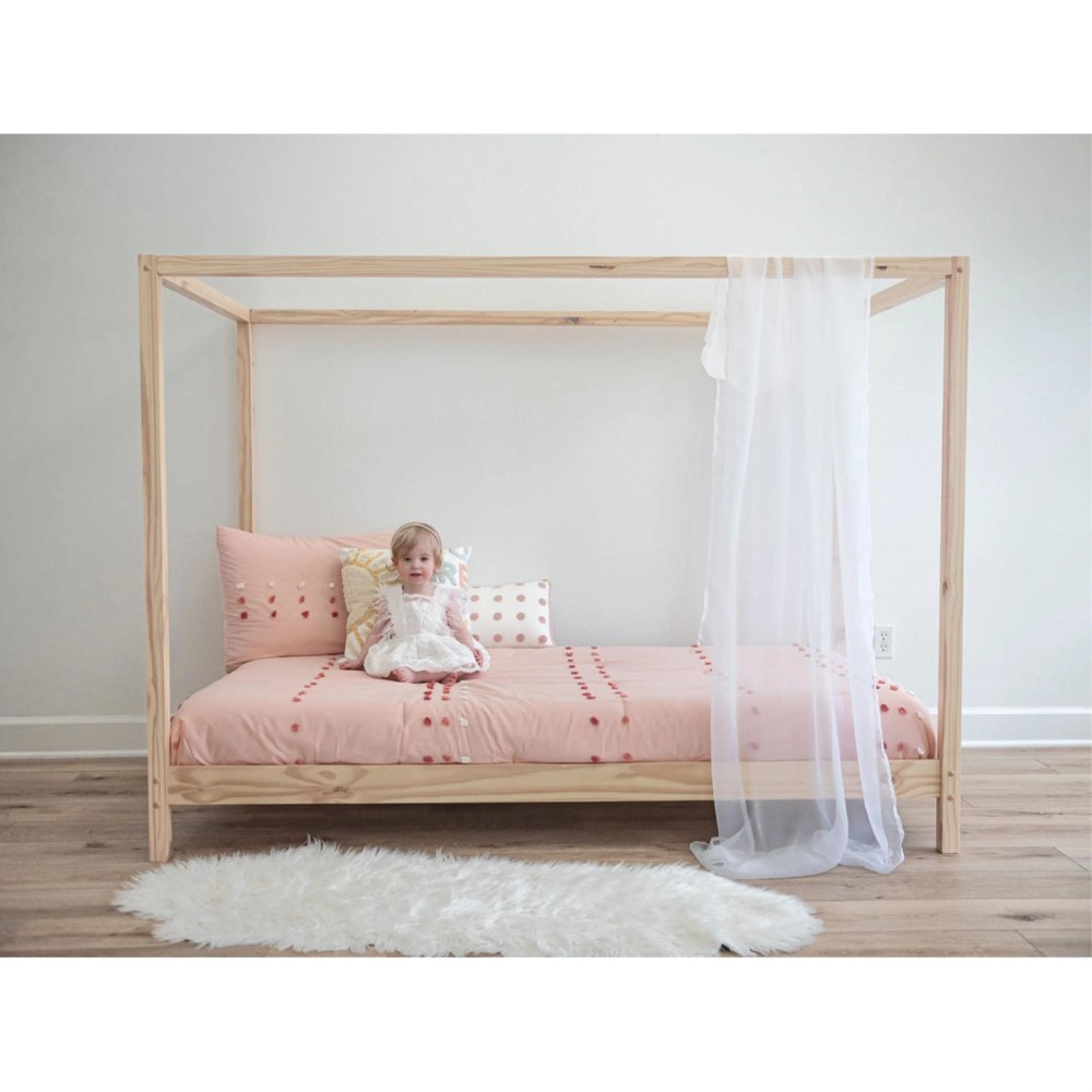 Natural Wood Canopy Bed With Slats And Legs