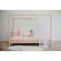 Natural Wood Canopy Bed With Slats And Legs