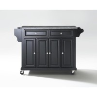 Solid Granite Top Kitchen Cart/Island In Black Finish