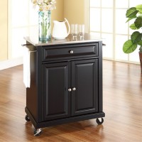 Stainless Steel Top Portable Kitchen Cart/Island In Black Finish