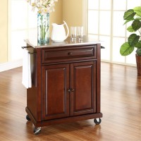 Stainless Steel Top Portable Kitchen Cart/Island In Vintage Mahogany Finish