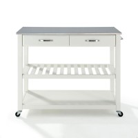 Stainless Steel Top Kitchen Cart/Island With Optional Stool Storage In White Finish