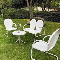 Griffith 4 Piece Metal Outdoor Conversation Seating Set - Loveseat & 2 Chairs In White Finish With Side Table In White Finish
