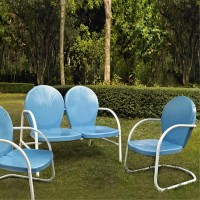 Griffith 3 Piece Metal Outdoor Conversation Seating Set - Loveseat & 2 Chairs In Sky Blue Finish