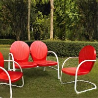 Griffith 3 Piece Metal Outdoor Conversation Seating Set - Loveseat & 2 Chairs In Red Finish