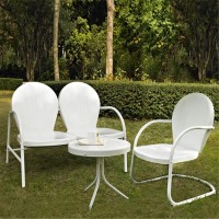 Griffith 3 Piece Metal Outdoor Conversation Seating Set - Loveseat & Chair In White Finish With Side Table In White Finish