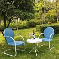 Griffith 3 Piece Metal Outdoor Conversation Seating Set - Two Chairs In Sky Blue Finish With Side Table In White Finish