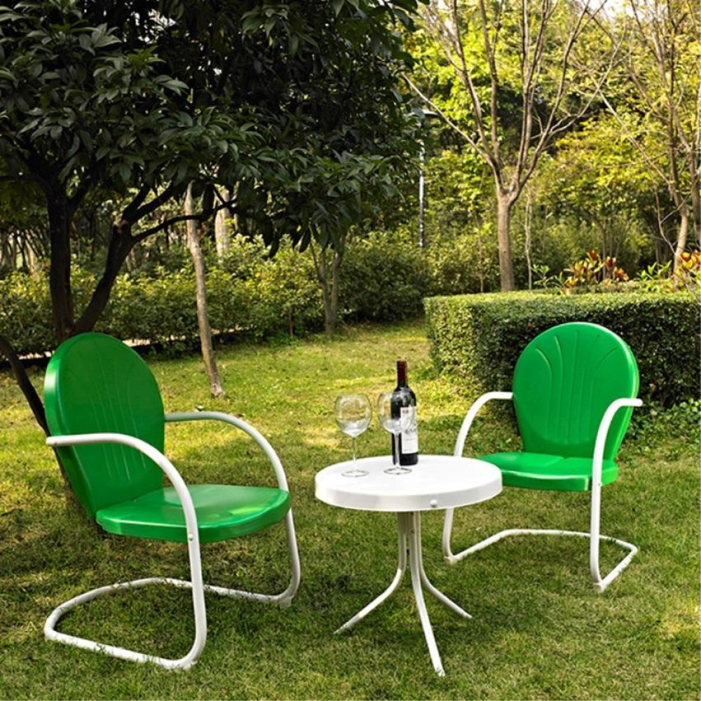 Griffith 3 Piece Metal Outdoor Conversation Seating Set - Two Chairs In Grasshopper Green Finish With Side Table In White Finish