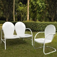 Griffith 2 Piece Metal Outdoor Conversation Seating Set - Loveseat & Chair In White Finish