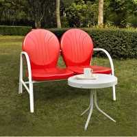 Griffith 2 Piece Metal Outdoor Conversation Seating Set - Loveseat & Table In Red Finish