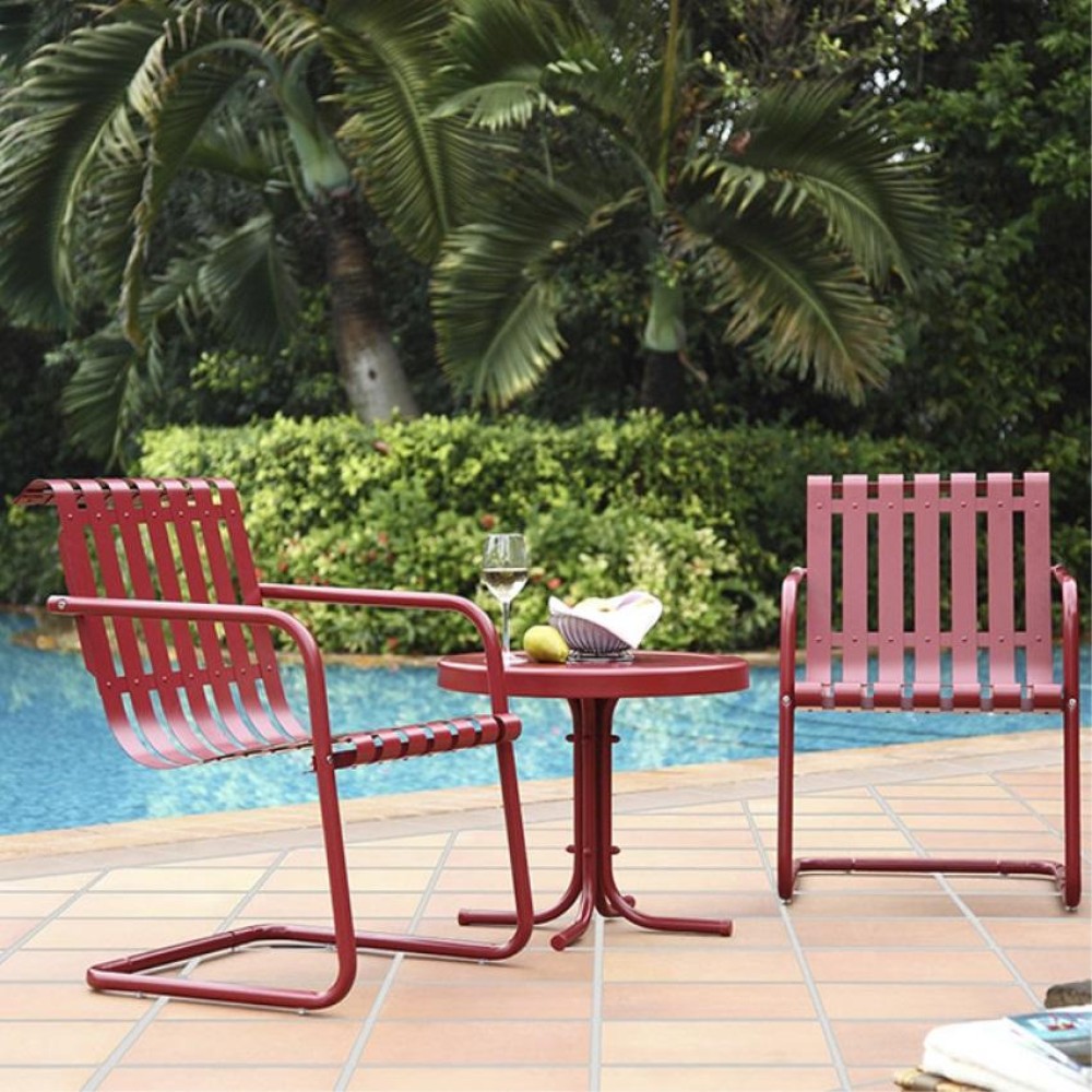 Gracie 3 Piece Metal Outdoor Conversation Seating Set - 2 Chairs And Side Table In Coral Red