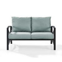 Kaplan Loveseat In Oiled Bronze With Mist Universal Cushion Cover