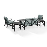 Kaplan 6 Pc Outdoor Seating Set With Mist Cushion - Loveseat, Two Chairs, Two Side Tables, Coffee Table