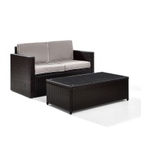 Palm Harbor 2 Piece Outdoor Wicker Seating Set With Gray Cushions- Loveseat & Glass Top Table
