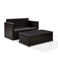 Palm Harbor 2 Piece Outdoor Wicker Seating Set With Sand Cushions - Loveseat & Glass Top Table