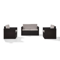 Palm Harbor 3 Piece Outdoor Wicker Seating Set With Gray Cushions - Loveseat & Two Outdoor Chairs