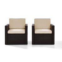 Palm Harbor 2 Piece Outdoor Wicker Seating Set With Sand Cushions - Two Outdoor Wicker Chairs