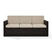 Palm Harbor Outdoor Wicker Sofa In Brown With Sand Cushions