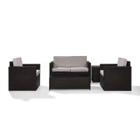 Palm Harbor 5-Piece Outdoor Wicker Conversation Set With Gray Cushions - Loveseat, Two Arm Chairs, Side Table & Glass Top Table