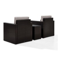Palm Harbor 3-Piece Outdoor Wicker Conversation Set With Gray Cushions -- Two Swivel Chairs & Side Table