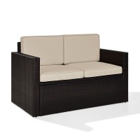 Palm Harbor Outdoor Wicker Loveseat In Brown With Sand Cushions