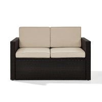 Palm Harbor Outdoor Wicker Loveseat In Brown With Sand Cushions