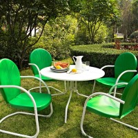 Griffith Metal Five Piece Outdoor Dining Set - 39 Dining Table In White Finish With Grasshopper Green Finish Chairs