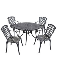 Sedona 46 Five Piece Cast Aluminum Outdoor Dining Set With High Back Arm Chairs In Black Finish