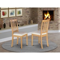 Set Of 2 Chairs Anc-Oak-Lc Antique Chair For Dining Room Faux Leather Seat With Oak Finish