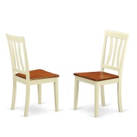 Set Of 2 Chairs Anc-Whi-W Antique Kitchen Dining Chair Wood Seat With Buttermilk And Cherry Finish