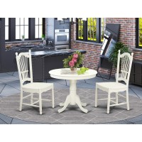 Ando3-Lwh-W 3 Pc Set With A Round Table And 2 Wood Dinette Chairs With Stunning Linen White .